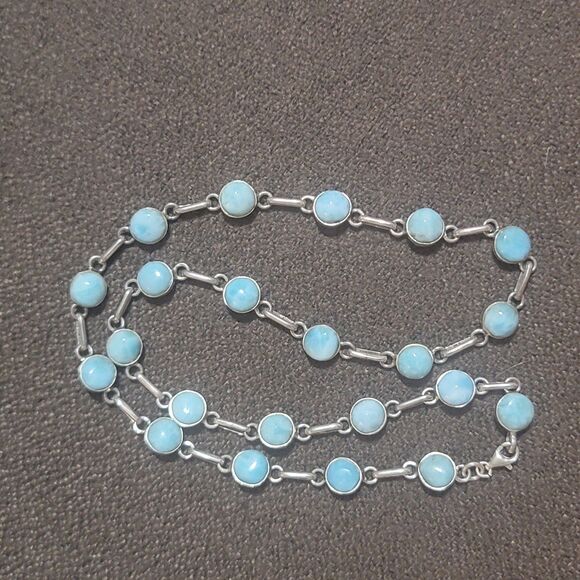 Natural Larimar necklace in 925 Sterling Silver 18" w/ 22 D.R. Larimar gemstones - Picture 15 of 16